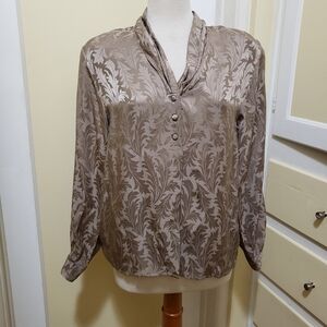 Vintage Silk Tunic Blouse / Wrap Neck / Bronze / Size 10